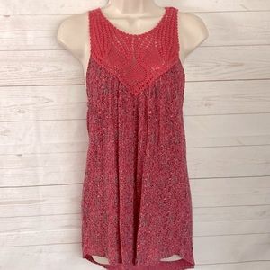 Lucky Brand Size Small Pink Sleeveless Crochet Detail Boho Swing Tunic Top